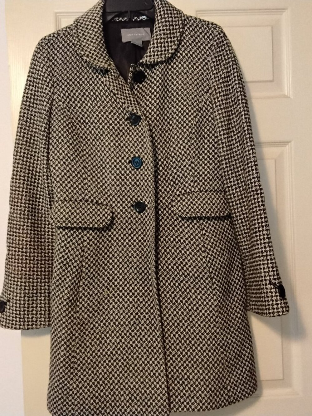Vintage Ann Taylor black checkered knee length coat sz. 6